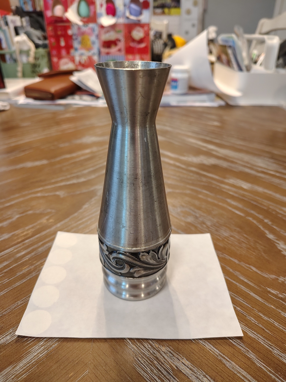 Norwegian Norsk Tinn Pewter Vase with Decorative Band